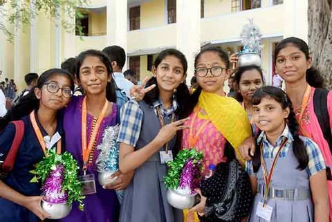 Singapore Students after a ?Karagattam? session at Madras Christian College Higher Secondary School