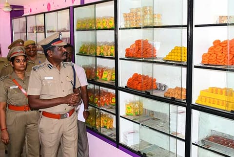 R Kanagaraj, DIG (Prisons), taking a look at the sweets stacked at the renovated prison canteen