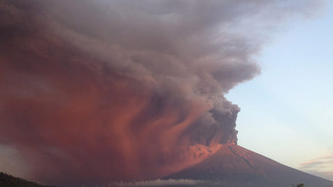 Indonesia's Mount Agung volcano erupts as seen from Karangasem, Bali, Indonesia