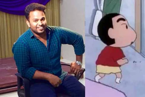 Left: Raghuvaran, A screen-grab from an episode of the cartoon Shinchan