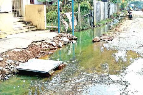 One of the streets in Old Perungalathur where water mixed with sewage has been stagnating