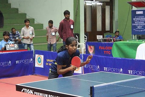 Hrithika of Senior Secondary School  during the Inter-Scool Table Tennis Championship
