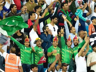Cricket fans at the Dubai International Cricket Stadium during the PSL opening ceremony. 