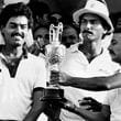 Gavaskar, Shastri and Vengsarkar with the Rothmans Cup in 1984.