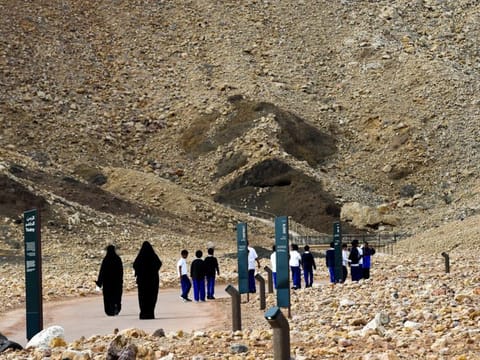 The Geological Park in Al Buhais in Sharjah. The Park was established to introduce visitors to the emirate's rich and ancient geological history. Its mountains, alluvial soil, and sand dunes, which extend between the Gulf of Oman and the Arabian Gulf, offer glimpses into tectonic plates, the nature of the small peripheral plate, the formation of the ocean crust, the effects of climate change, landscape development and human migration. 