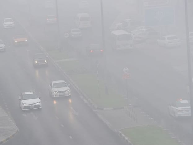 Fog and mist causes low visibility in Abu Dhabi.