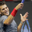 Dominic Thiem of Austria returns the ball to Martin Klizan of Slovakia during the St. Petersburg Open ATP tennis tournament final match in St.Petersburg, Russia, Sunday, September 23, 2018.