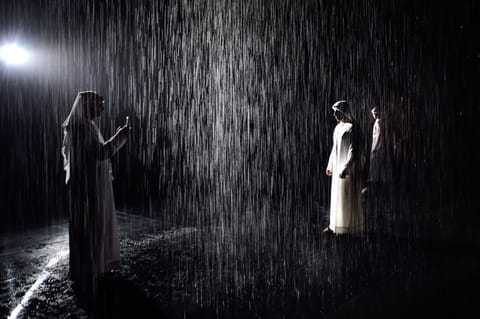 With 2,500 liters of self-cleaning, recycled water, the Rain Room uses trigger sensors to pause the falling water wherever it senses motion. 