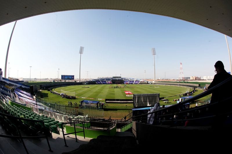 A view of ground at the Sheikh Zayed Stadium in Abu Dhabi as the match progressing. 