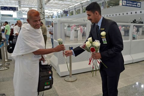 Pilgrims arrive at King Abdulaziz International Airport in Saudi Arabia's Red Sea coastal city of Jeddah.  
