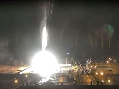 Surveillance camera footage shows Zaporizhzhia nuclear power plant during shelling in Enerhodar, Zaporizhia Oblast, Ukraine, on March 4, 2022. Its safety has become such a concern that UN Secretary-General Antonio Guterres repeated his call for military withdrawals from the nuclear plant area and warned that any harm to the facility would be ‘suicide’.