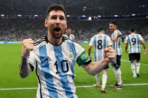 Argentine legend Lionel Messi celebrates after guiding La Albiceleste to their win in the Fifa World Cup 2022 at Lusail Stadium.
