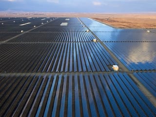 A utility-scale solar and battery storage project in the desert.
