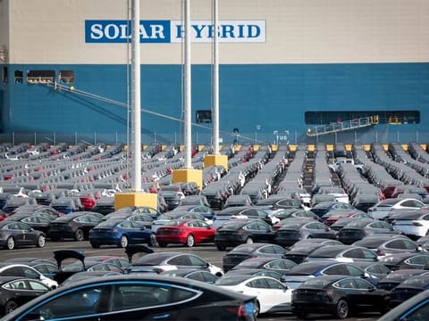 A shipment of Tesla vehicles. 