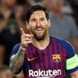 Lionel Messi celebrates scoring their fourth goal to complete his hat-trick against PSV Eindhoven in the Champions League match in Camp Nou, Barcelona, on September 18, 2018.  