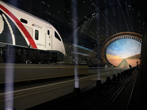 A performance with an Etihad Rail train.