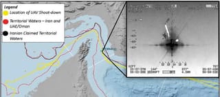 This image released on Thursday by the United States military’s Central Command shows what it describes as the flight path and the site where Iran shot down a US Navy RQ-4A Global Hawk in the Strait of Hormuz