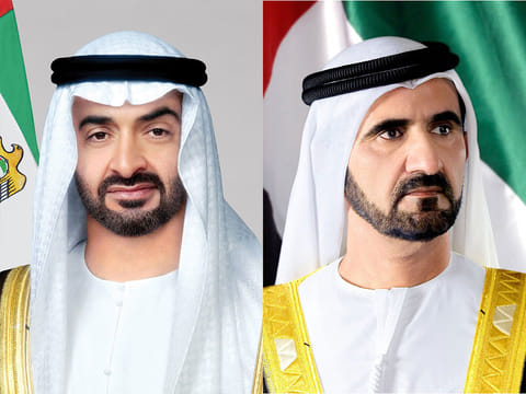 UAE President His Highness Sheikh Mohamed bin Zayed Al Nahyan and his Highness Sheikh Mohammed bin Rashid Al Maktoum, Vice President and Prime Minister of the UAE and Ruler of Dubai.