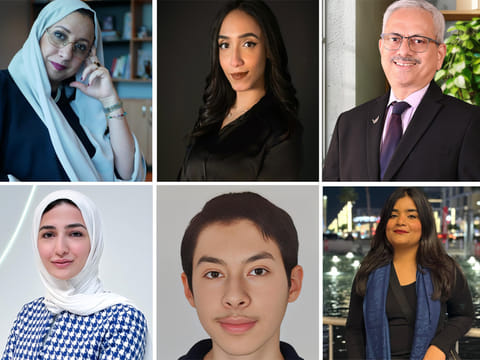 (clockwise from top left) Dr Fadwa lkorchy, Radwa Emad, Paramjit Ahluwalia, Maheen Hussain, Yahia Walid, Anwaar Khaled