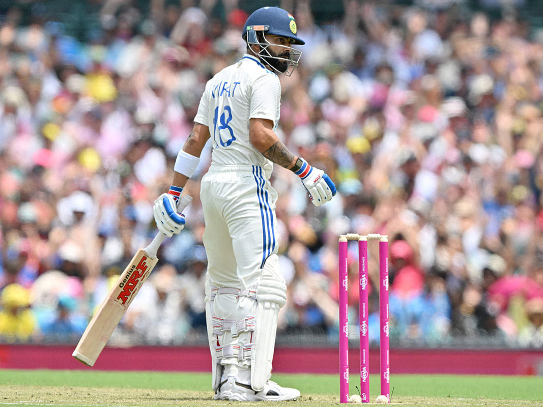 India's Virat Kohli looks back after his dismissal during day one of the fifth Test match between Australia and India at the Sydney Cricket Ground on January 3, 2025.