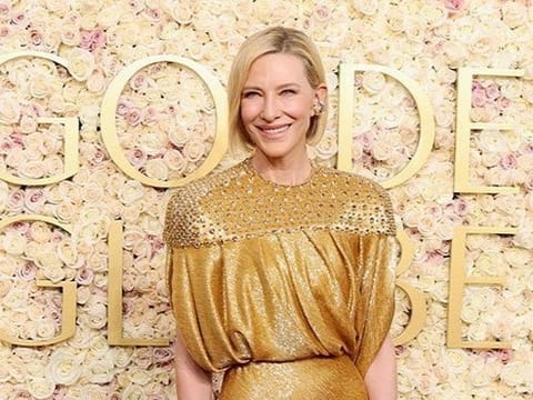 Cate Blanchett brings Cannes chic to the Golden Globes, reworking her Louis Vuitton gown into a dazzling statement of sustainability. 
Beads, bubbles, and pure brilliance—who says glam can’t be green? 
