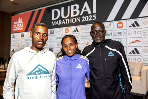 From left: Lelisa Desisa, Dera Dida and Dennis Kimetto are some of the top runners who will be taking part in the 24th Dubai Marathon on Sunday.
