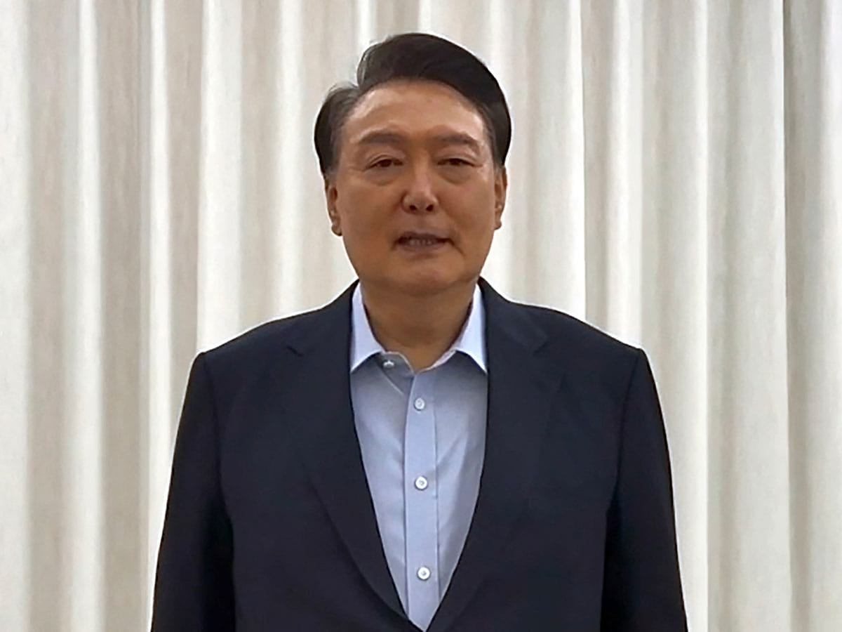 South Korean impeached president Yoon Suk Yeol speaking during a video message to the public at his residence in Seoul.