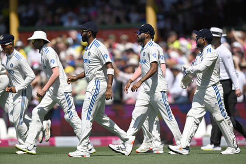 Team India walk onto the field during day two of the fifth Test match between Australia and India at the Sydney Cricket Ground on January 4, 2025.