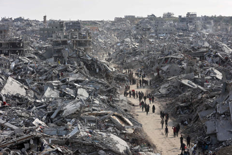 This aerial view shows war-devastated Jabalia in the northern Gaza Strip on January 19, 2025, shortly before a ceasefire deal in the war between Israel and the Palestinian militant group Hamas was implemented.