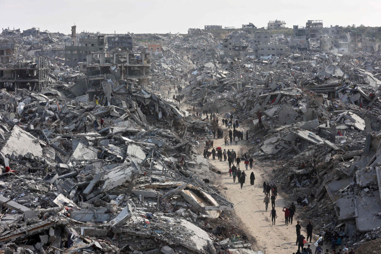 This aerial view shows war-devastated Jabalia in the northern Gaza Strip on January 19, 2025, shortly before a ceasefire deal in the war between Israel and the Palestinian militant group Hamas was implemented.