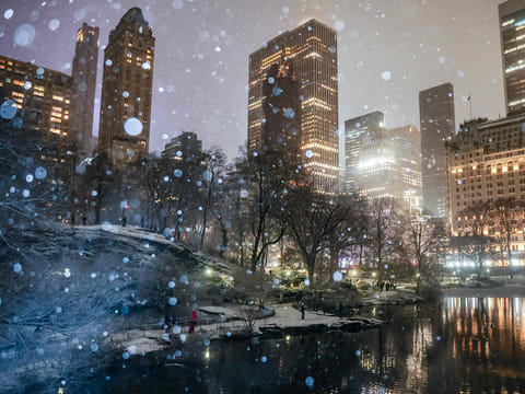  A view of Central Park as snow falls on January 19, 2025 in New York City. The National Weather Service issued winter storm warnings for Sunday through Monday morning, expecting 3 to 5 inches of snow in New York City and 5 to 8 inches outside the NYC metro area. 