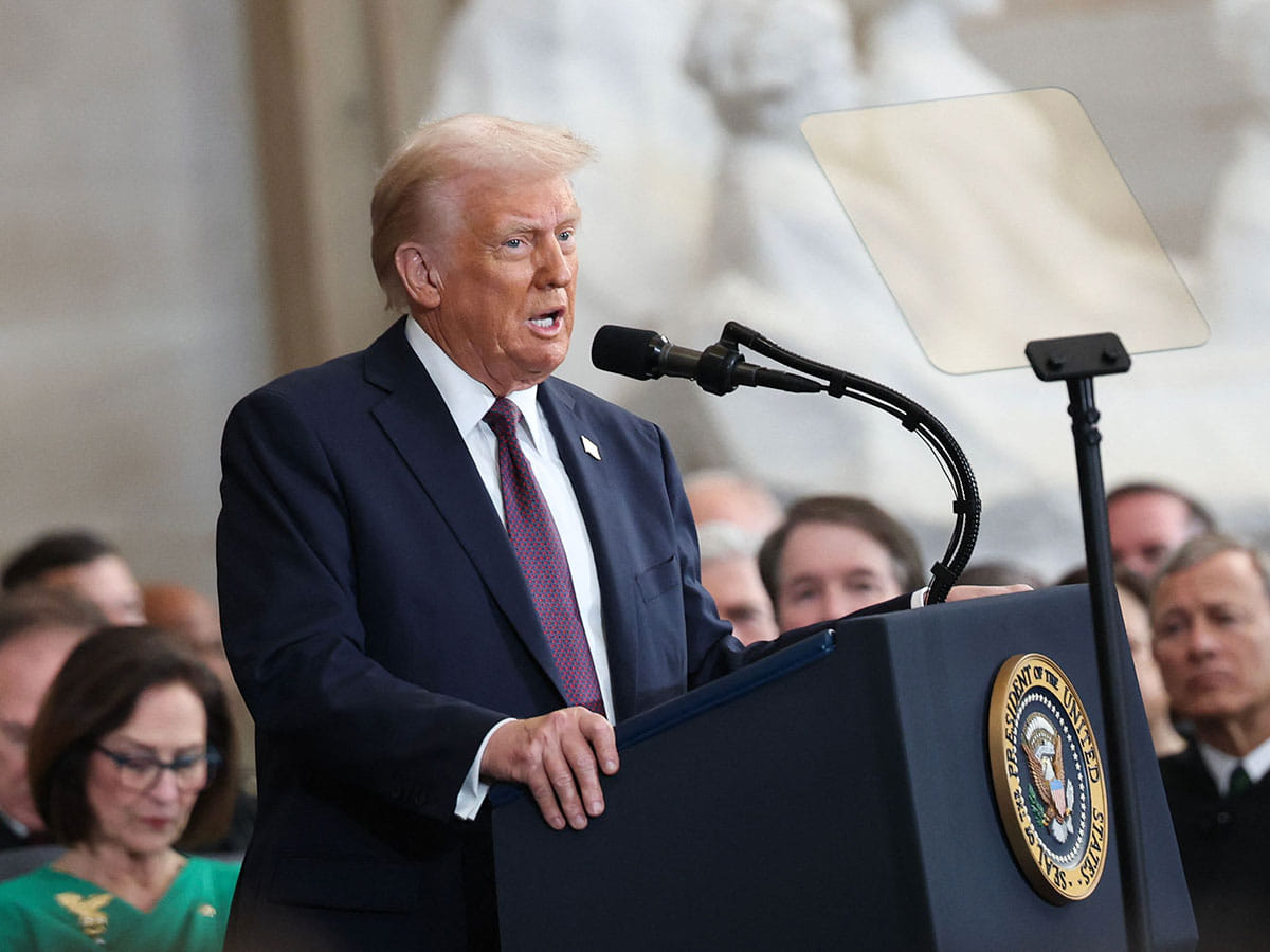 U.S. President Donald Trump speaks during inauguration ceremonies in the Rotunda of the U.S. Capitol on January 20, 2025, in Washington, DC.