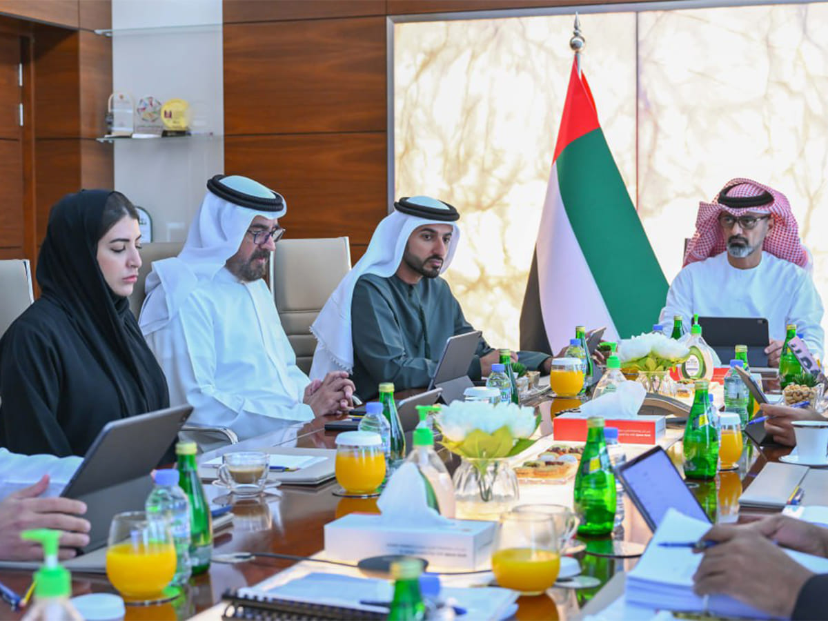 His Highness Sheikh Ammar bin Humaid Al Nuaimi, Crown Prince of Ajman, Chairman of Ajman Bank, with the Board of Directors and the CEO of Ajman Bank