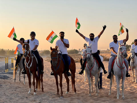 The Royal Stallions group in the desert of Sharjah emirate on Sunday morning