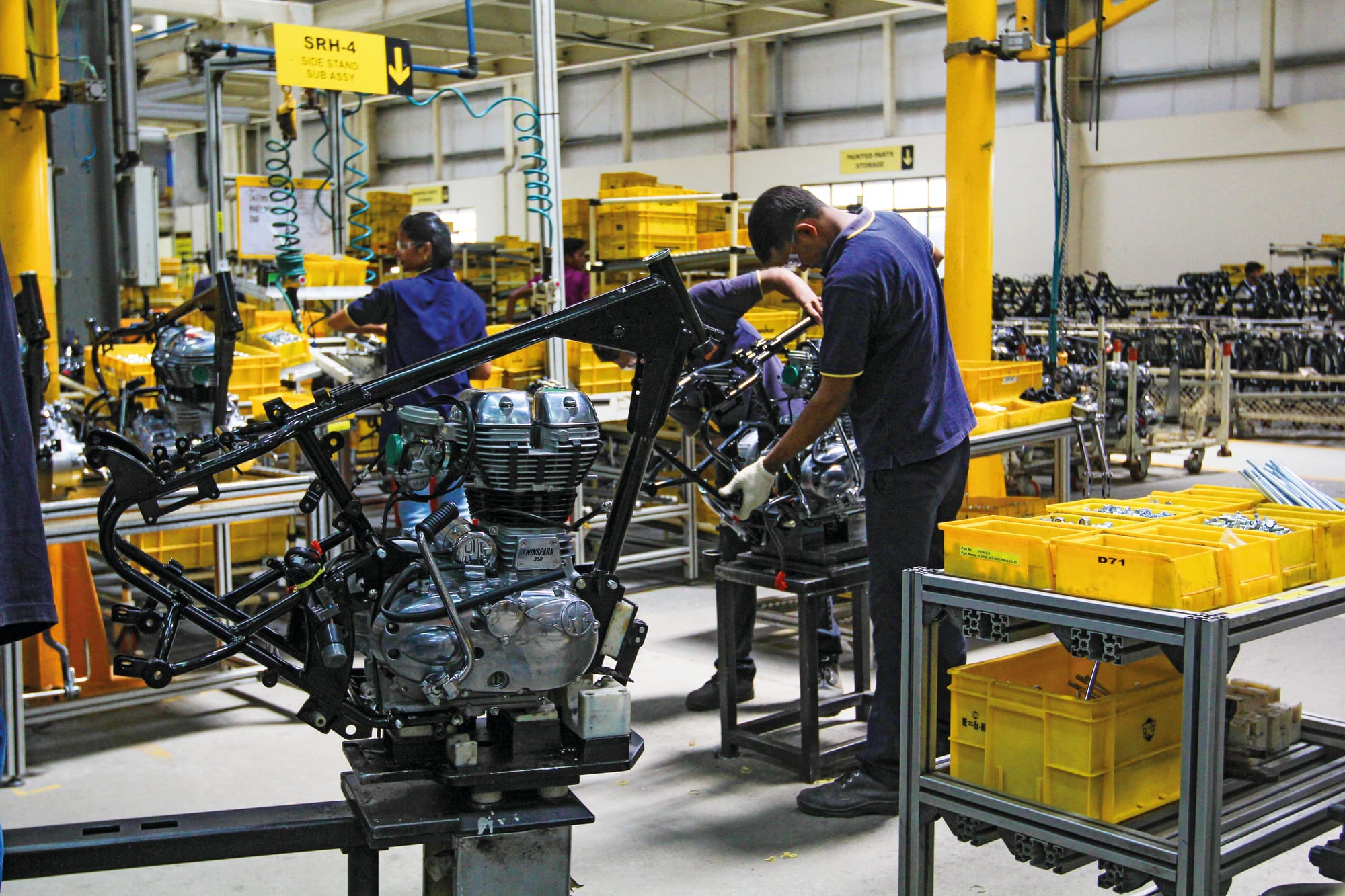 Royal Enfield motorcycle assembly plant in Oragadam, Chennai.  India’s manufacturing sector is evolving, with initiatives like Make in India and the Production-Linked Incentive (PLI) schemes driving growth. 