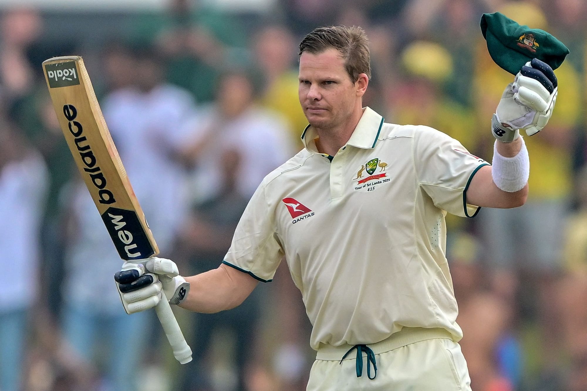 Australia's captain Steve Smith celebrates after scoring a century during the first day of the first Test against Sri Lanka in Galle on Wednesday.