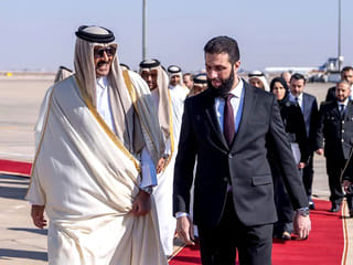Qatari emir in Syria, met by interim president Sharaa