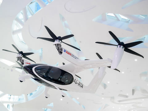 A prototype of the aerial taxi developed by Joby Aviation has been displayed on the Museum of the Future's Tomorrow, Today floor.

