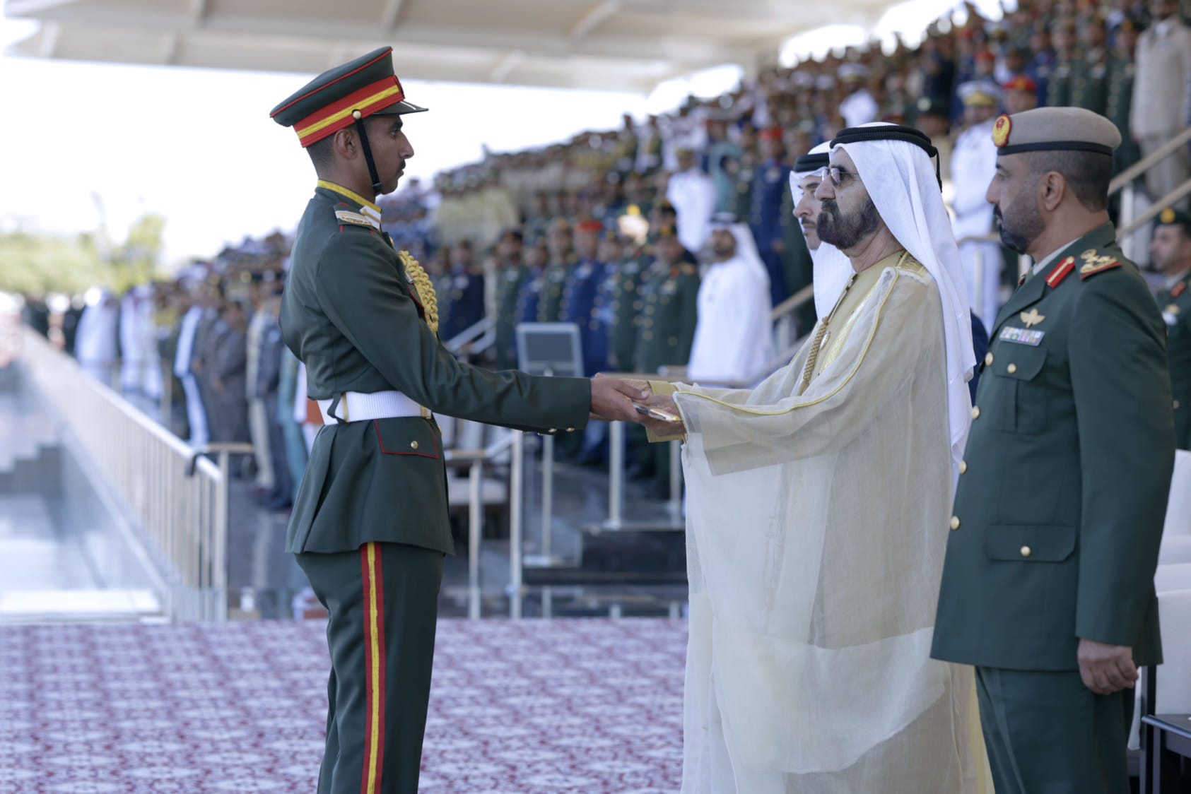 Sheikh Mohammed bin Rashid Al Maktoum, during the graduation ceremony of the 49th cohort of cadet officers of the Zayed II Military College in Al Ain. 