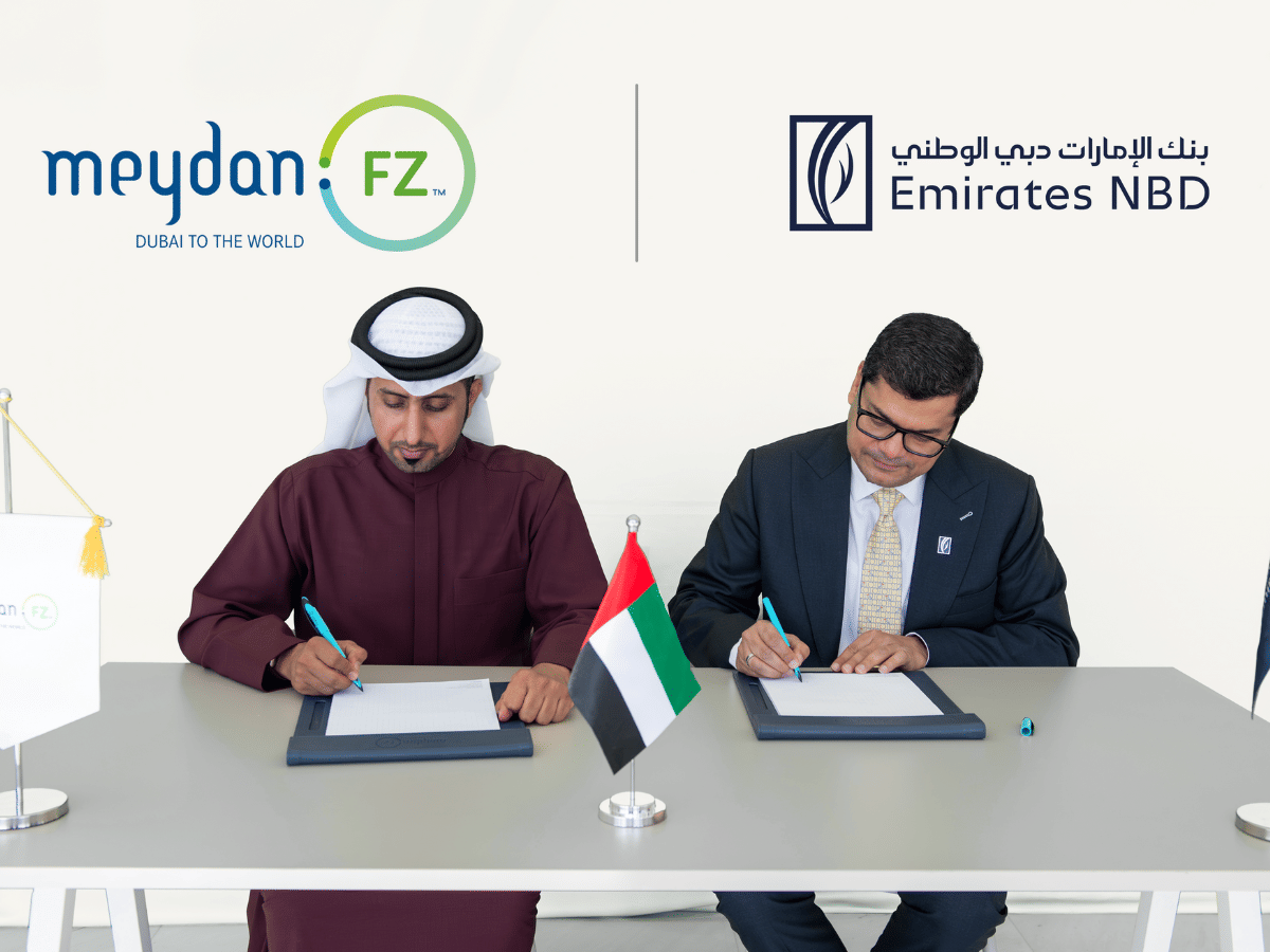 Mohammed bin Humaidan, Director of Leasing and Licensing at Meydan Free Zone, with Rohit Garg, Group Head of Business Banking, Emirates NBD
