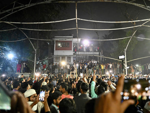 Protesters storm the Bangabandhu Memorial Museum, the former residence of Sheikh Mujibur Rahman father of the former Prime Minister Sheikh Hasina, in Dhaka on February 5, 2025.  