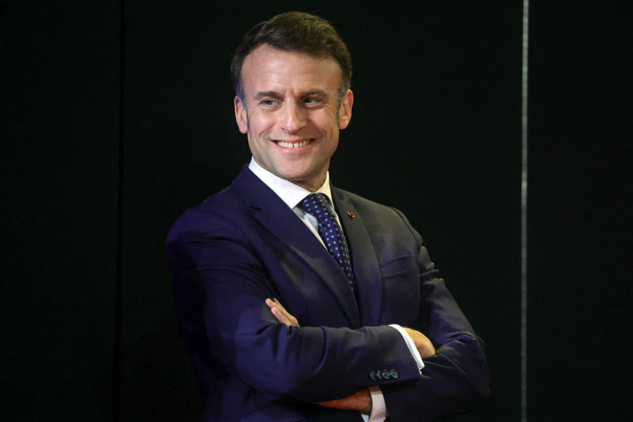 “Nicely done,” the real Macron, who sported a suit and tie, said in the video.