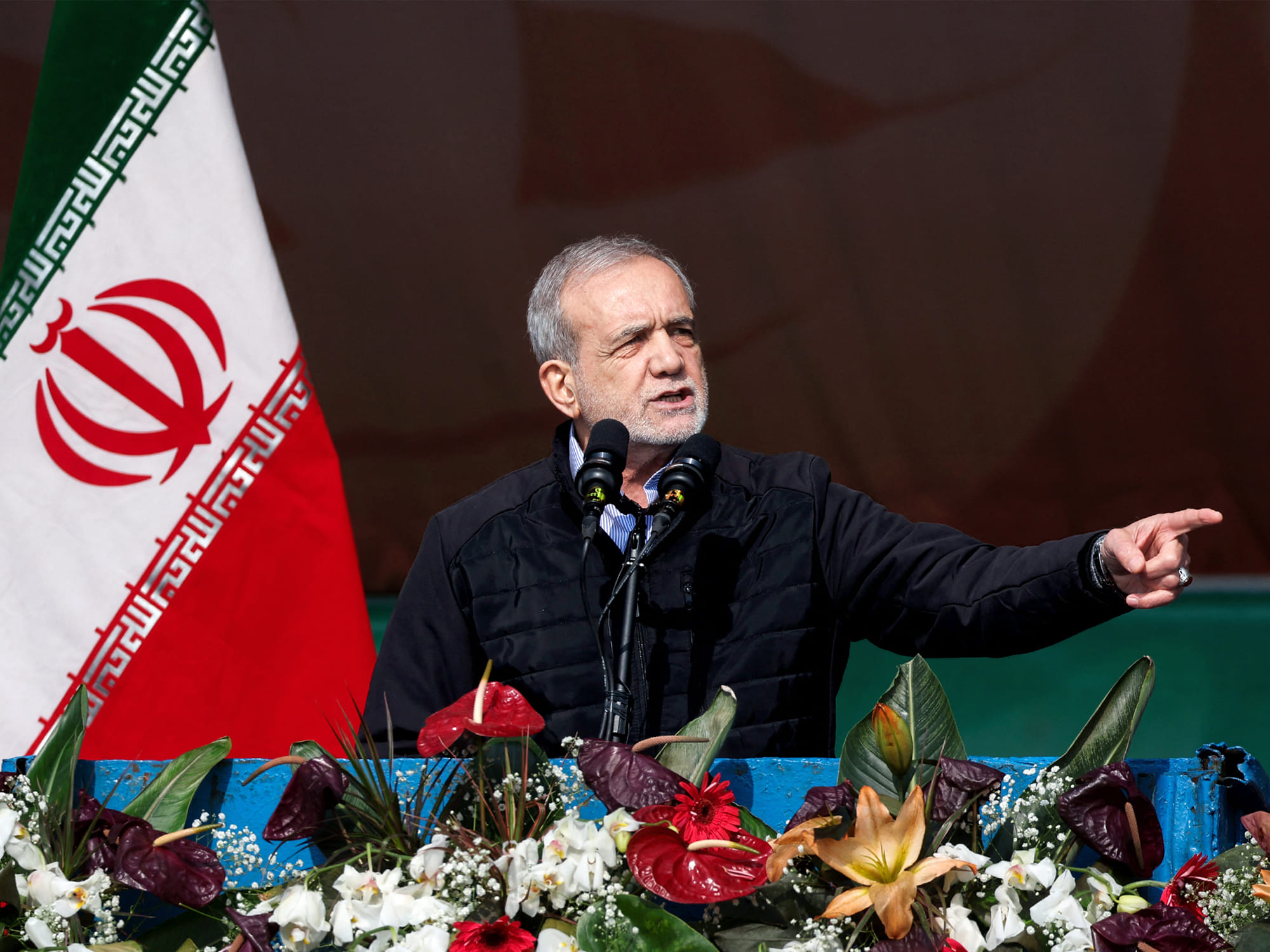 This handout picture provided by the Iranian presidential office shows Iran's President Masoud Pezeshkian giving a speech during a rally marking the 46th anniversary of the 1979 Islamic Revolution at Azadi Square in Tehran on February 10, 2025. [Illustrative image]