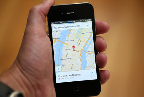 The Google Maps app on an Apple iPhone 4S on December 13, 2012 in Fairfax, California.