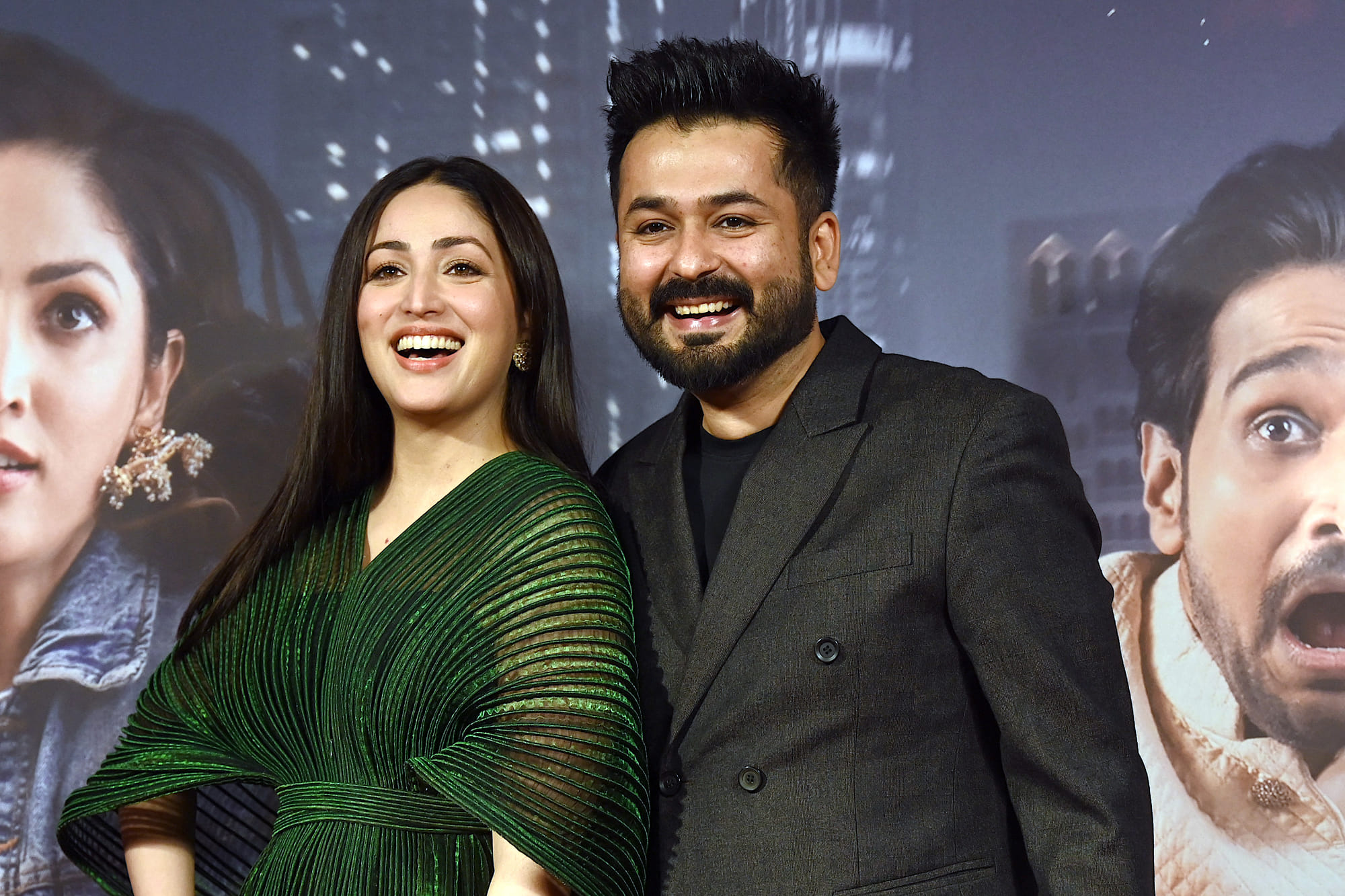 Bollywood actress Yami Gautam (L) with her husband and film producer Aditya Dhar.