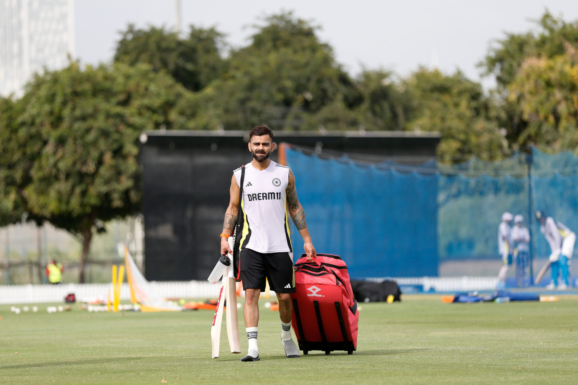 India's Virat Kohli arrives for a practice session in Dubai on Sunday.