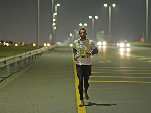  Indian expat and ultra-marathoner Aakash Nambiar running bare feet.