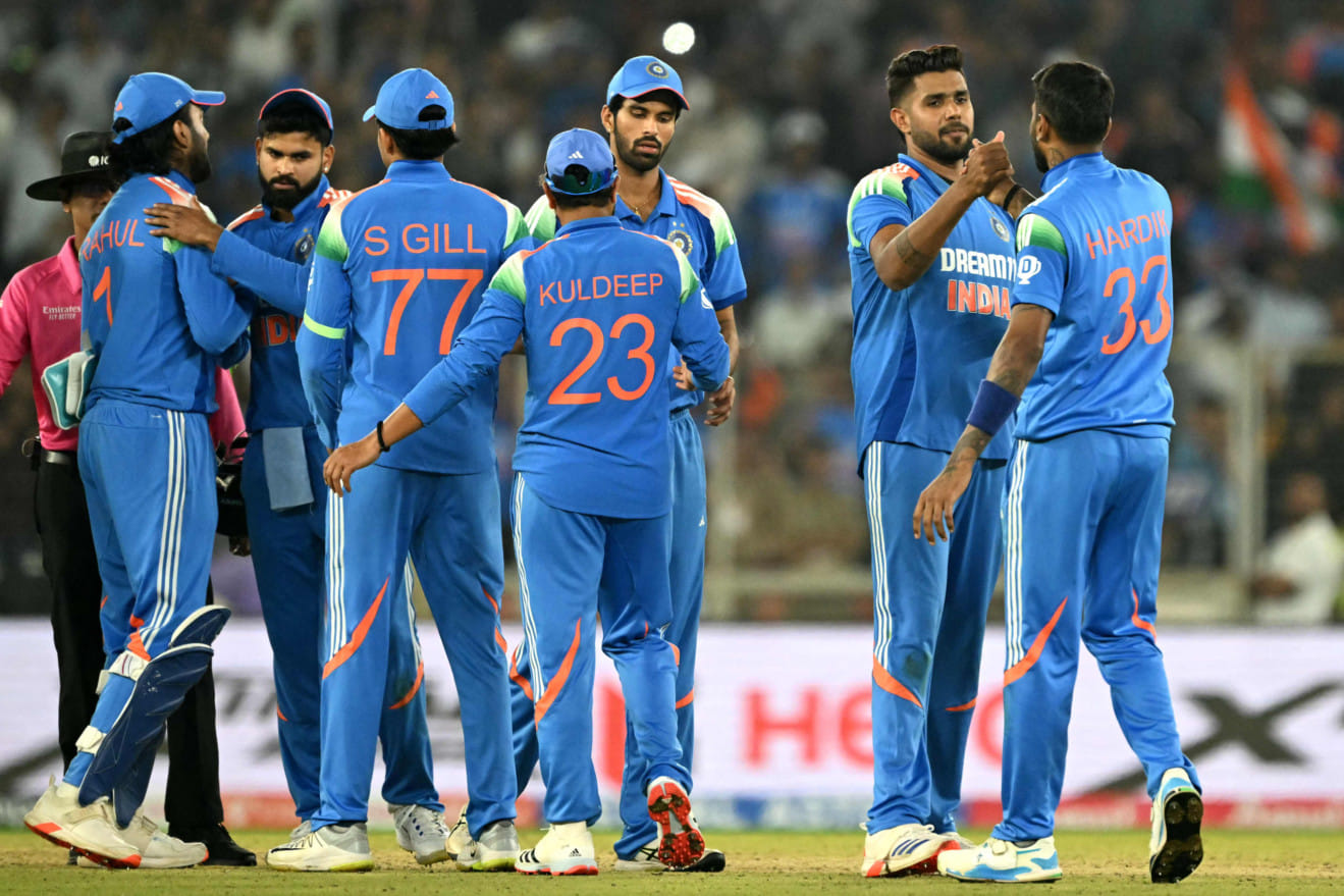 India's players celebrate after winning the third One-Day International against England in Ahmedabad last week.