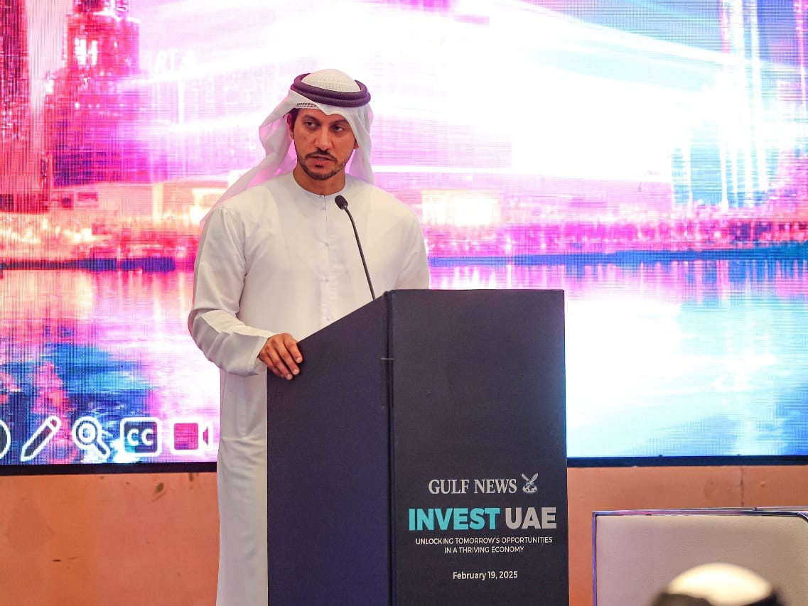 Juma Al Kait, Assistant Undersecretary for Foreign Trade Affairs at the UAE Ministry of Economy, speaking at Invest UAE seminar