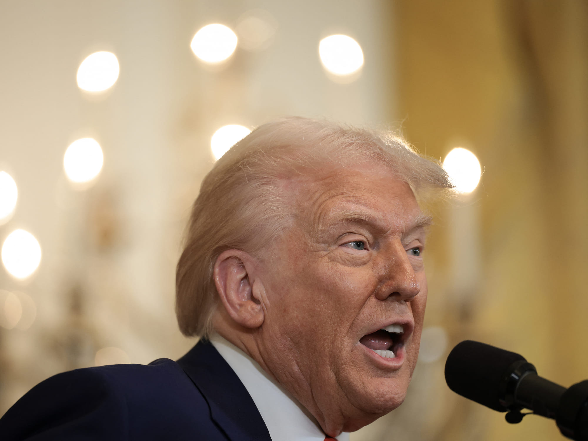 US. President Donald Trump delivers remarks during a reception honoring Black History Month in the East Room of the White House on February 20, 2025 in Washington, DC. 